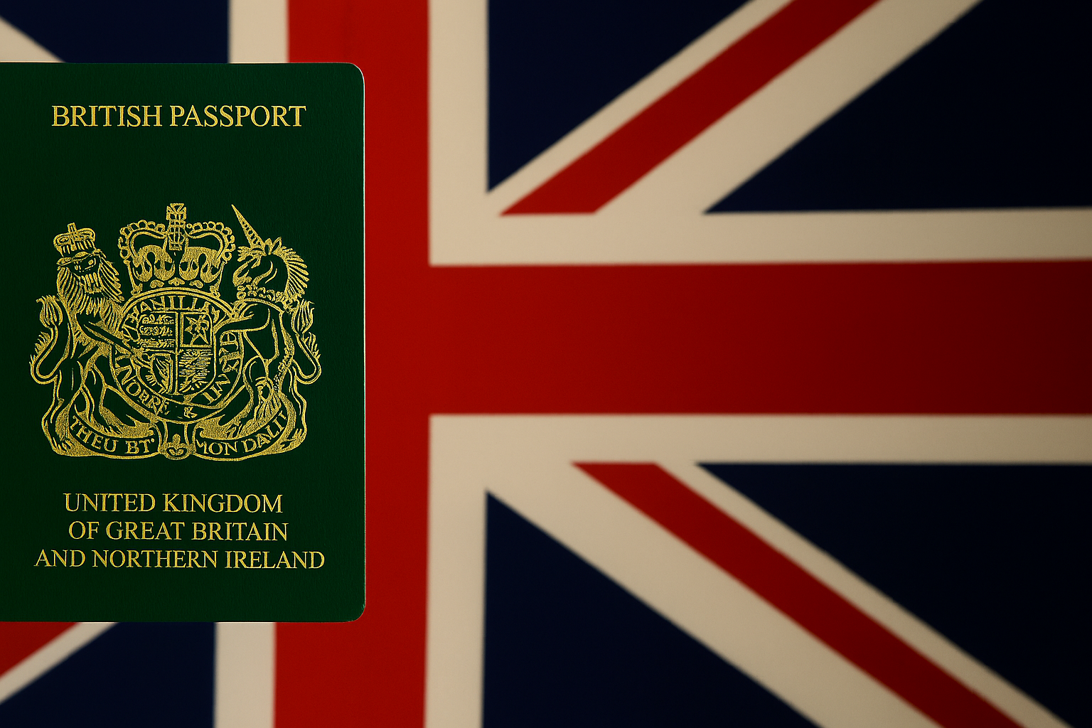 British passport with Union Jack flag background, representing Indefinite Leave to Remain UK (ILR) and UK immigration law.